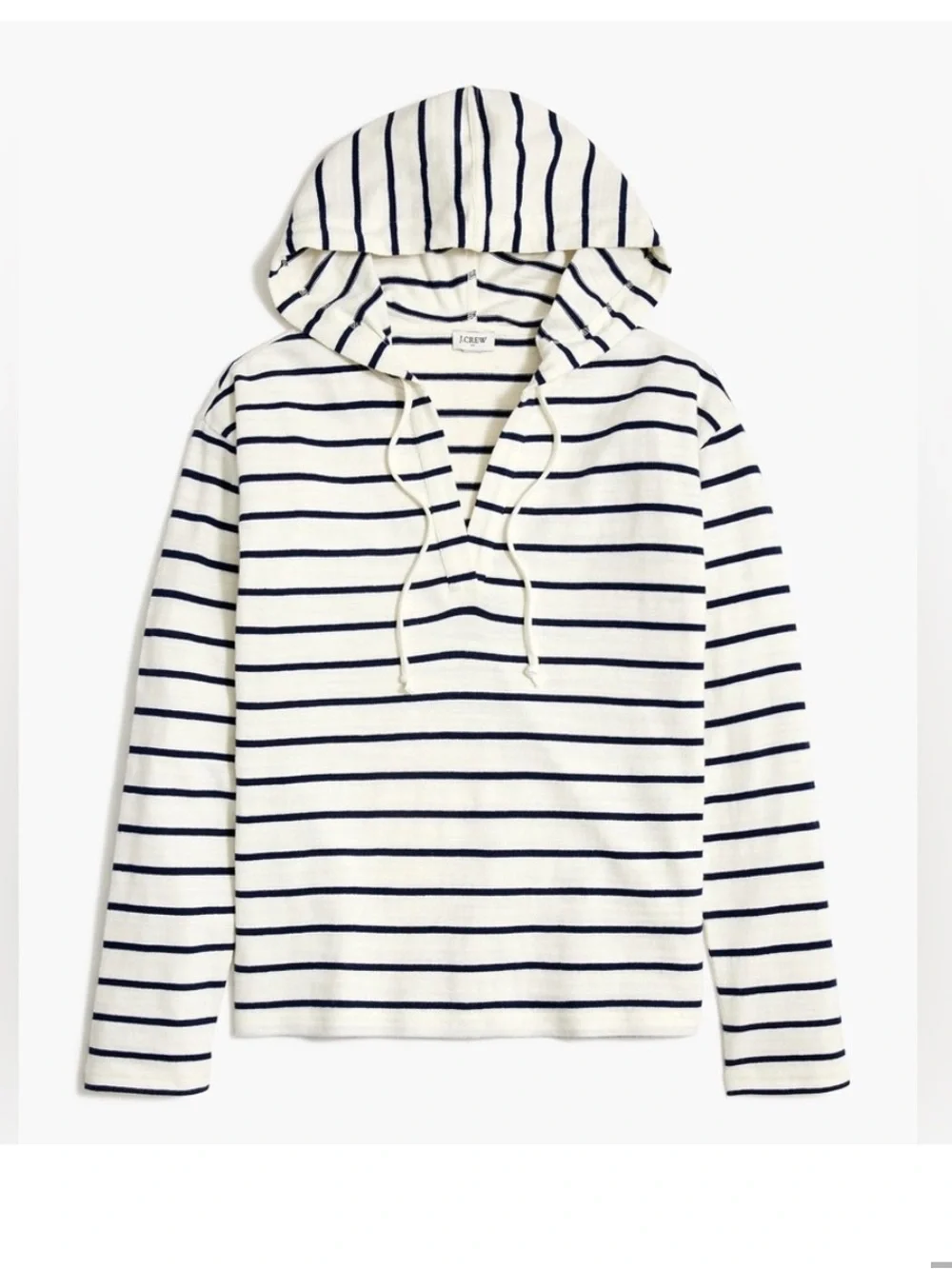 J. Crew Navy White Striped V-Neck Pullover Cotton Sweater Hoodie XL Relaxed NWT